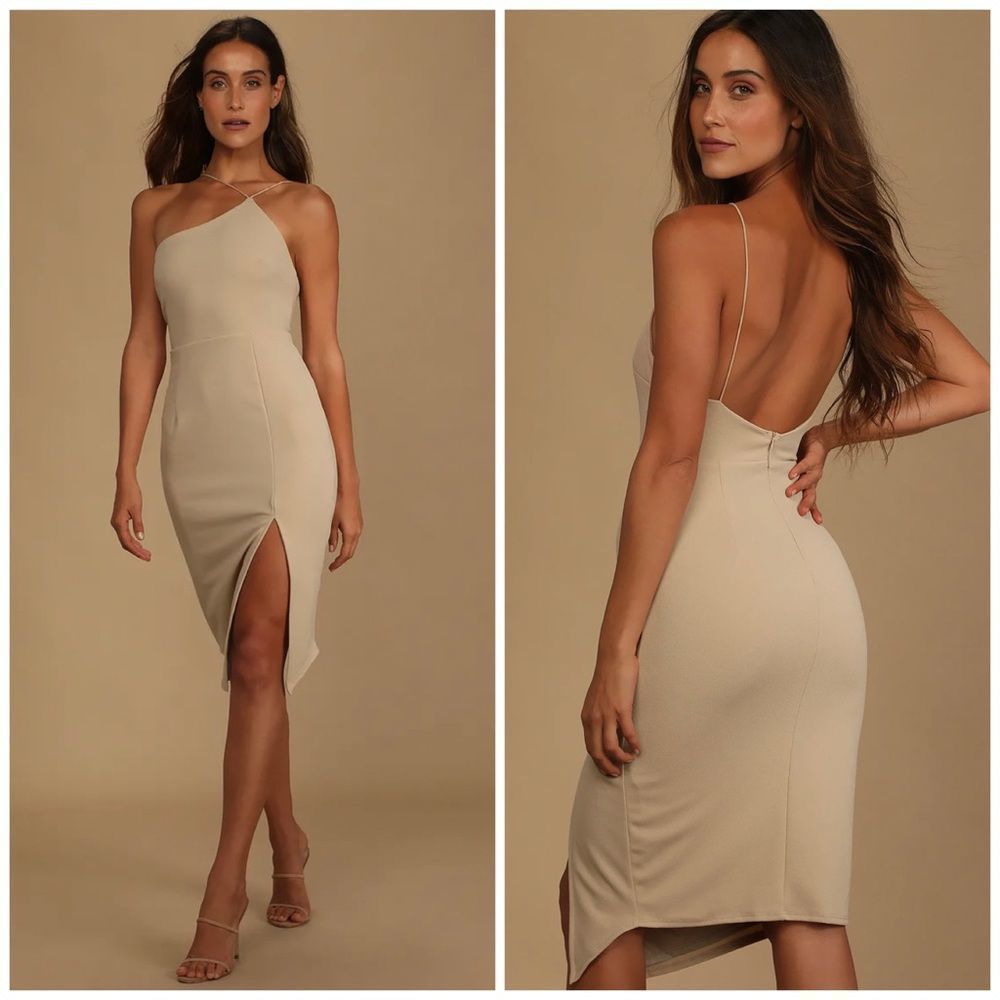 Lulu's Cream One-Shoulder Dress